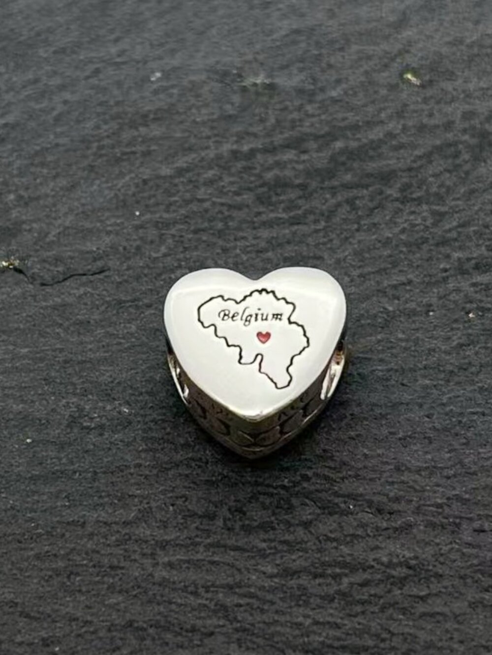 Pandora Retired Belgium Map Heart Charm 925 Sterling Silver Red Enamel